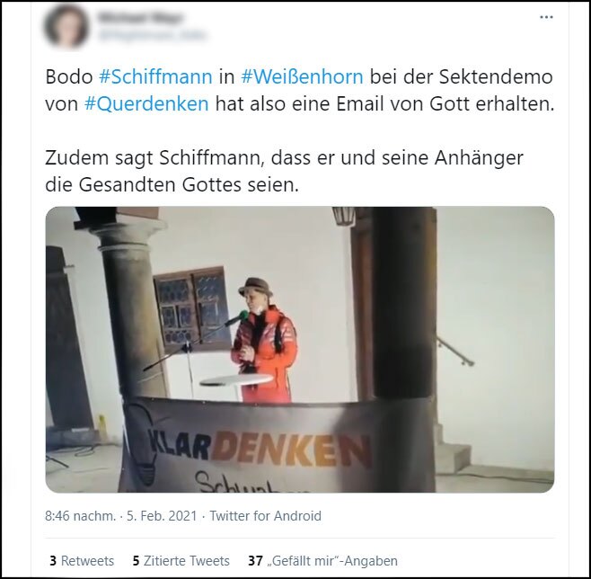 Bodo Schiffmann als "Special guest" bei Corona-Demo am 5.2.2021 in Weißenhorn Quelle Twitter